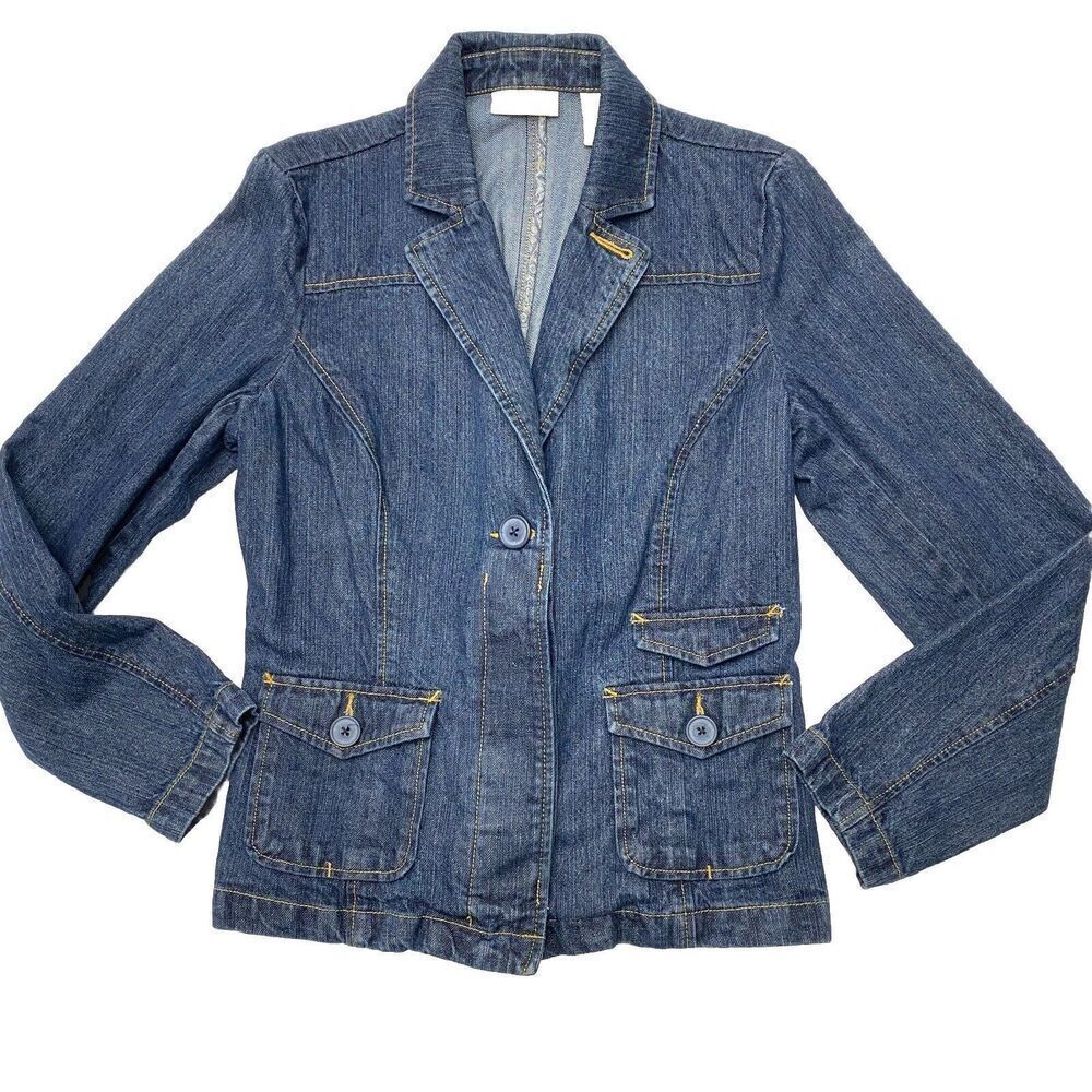 Blue Denim Jacket I.E. Relaxed Dark Wash Women's Medium Dressy Preppy Casual